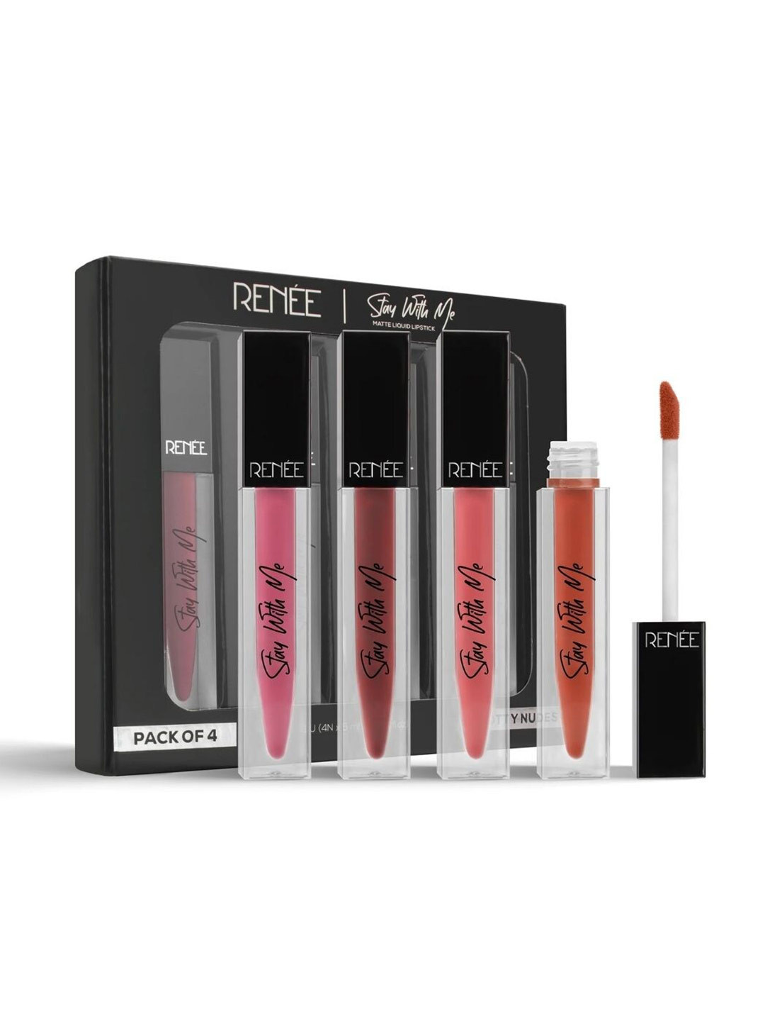 Renee Set Of 4 Stay With Me Matte Liquid Lipsticks 5ml Each - Nutty Nudes