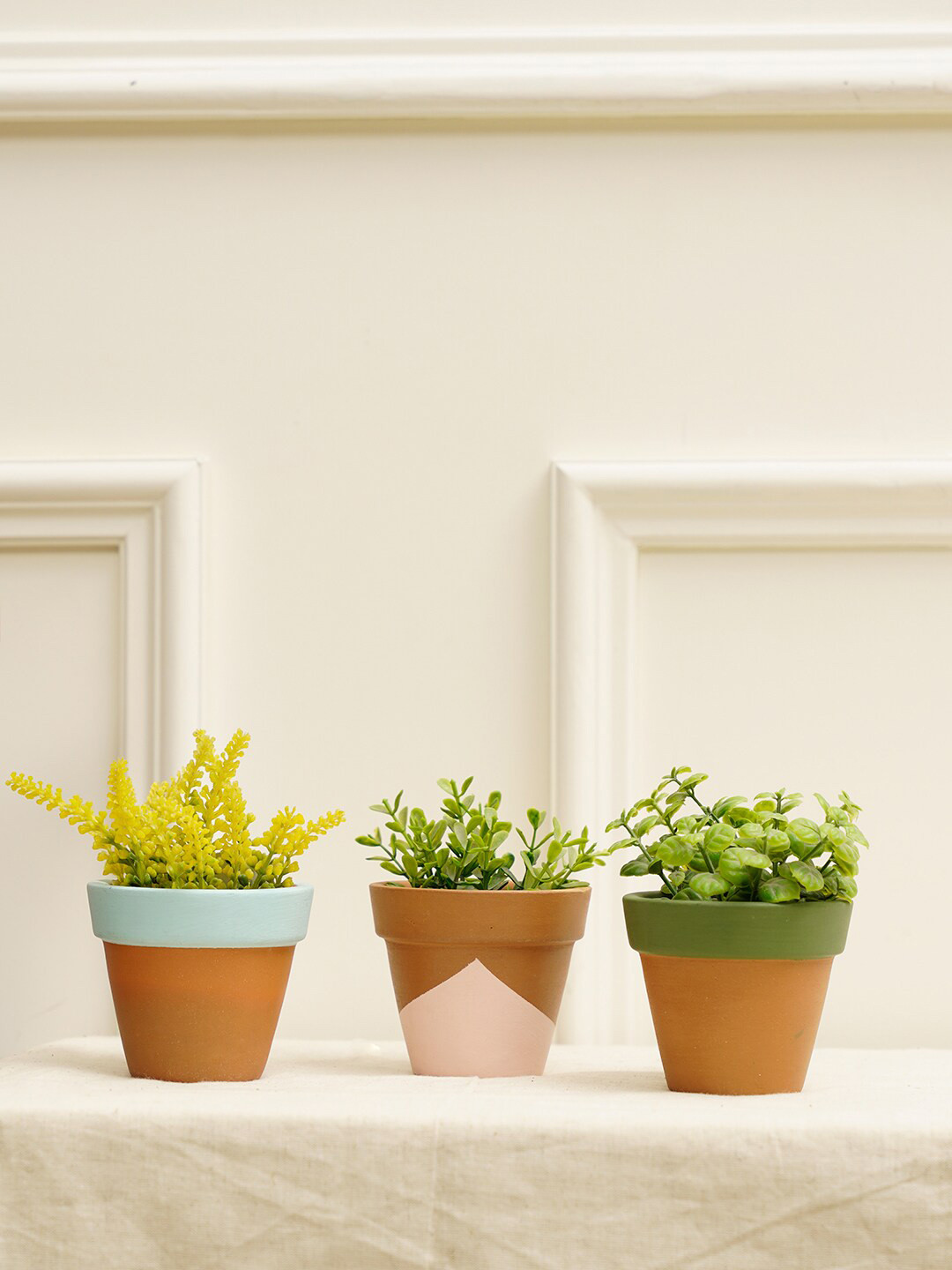 PUREZENTO Blue & Brown 3 Pieces Terracotta Planters
