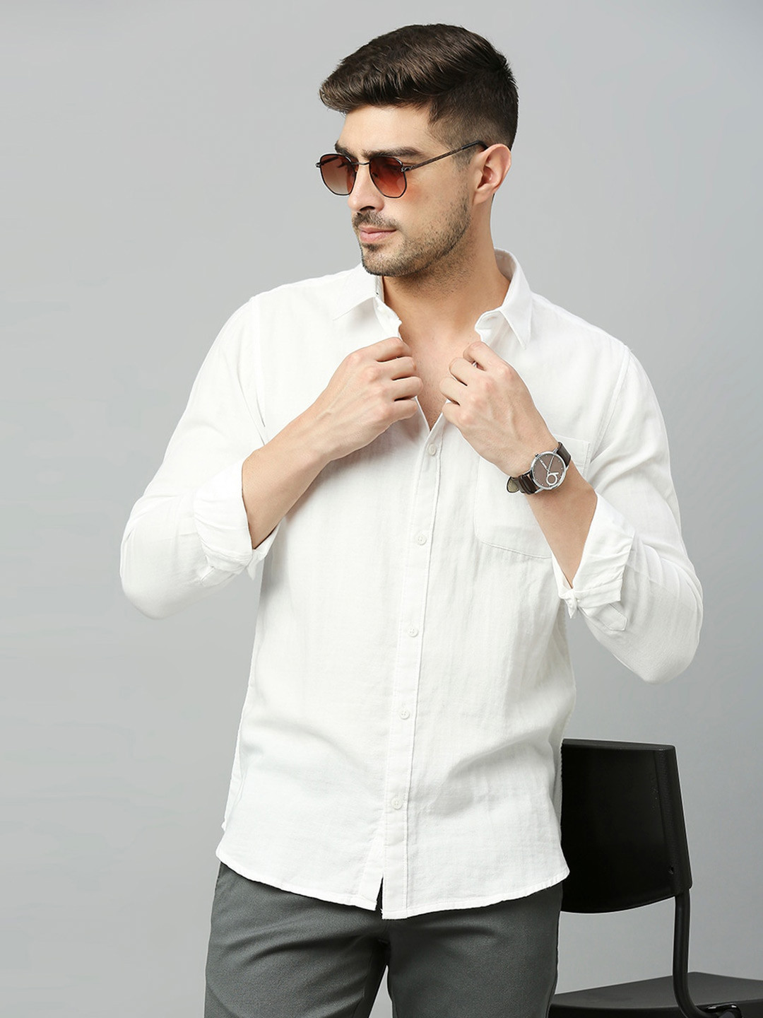 Harvard White Classic Slim Fit Casual Cotton Shirt