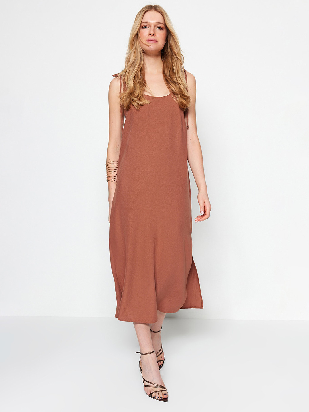 Trendyol Tie-Up Shoulder Strap A-Line Midi Dress
