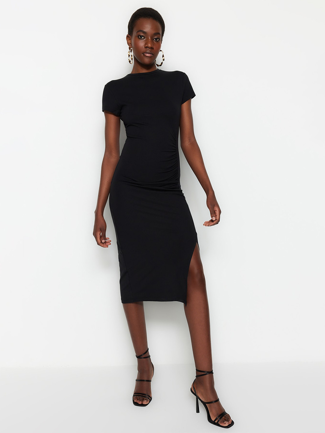 Trendyol Round Neck Bodycon Ruched Midi Dress