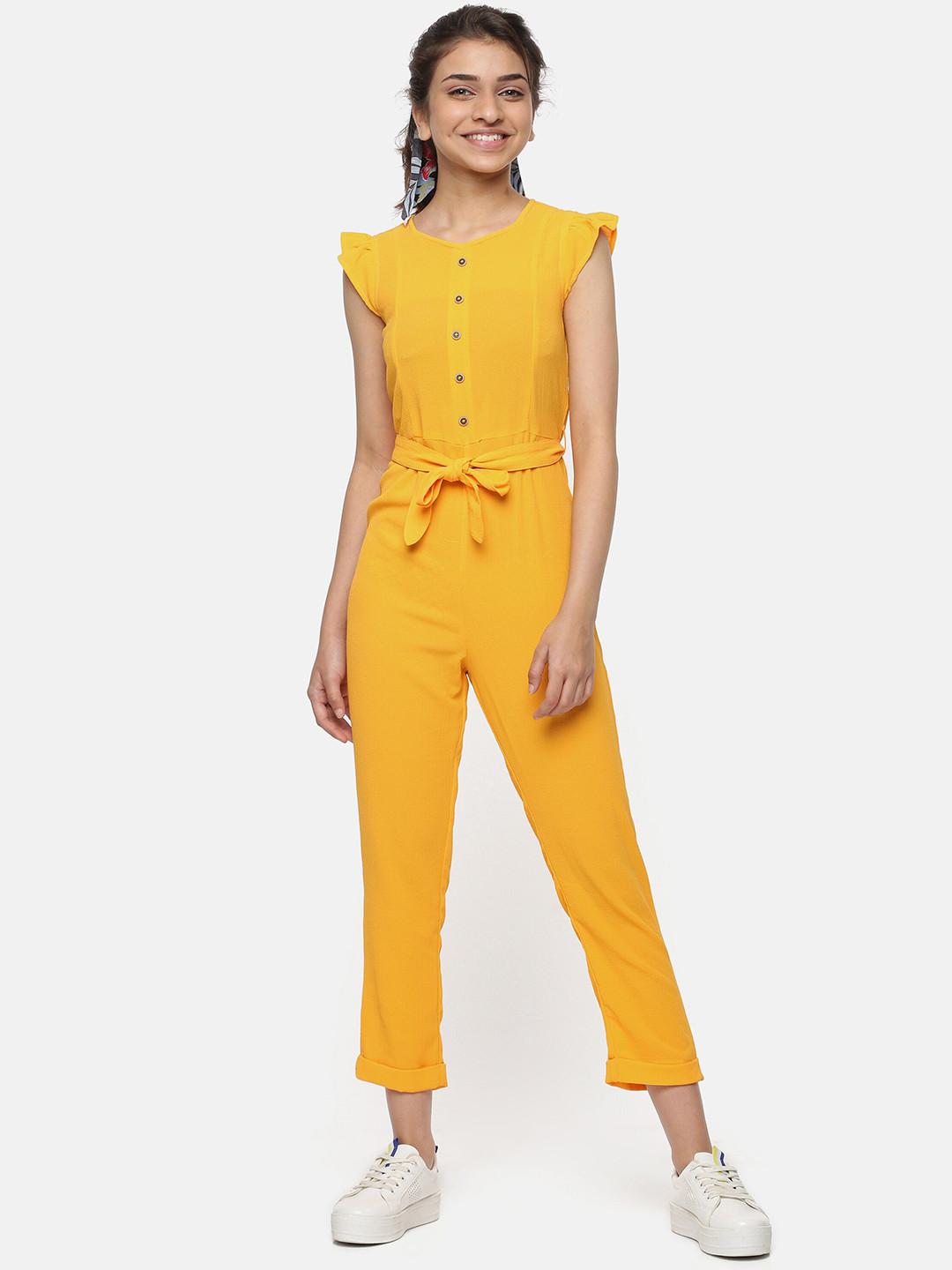 Peter England Kids Girls Cotton Basic Jumpsuit With Tie-Ups