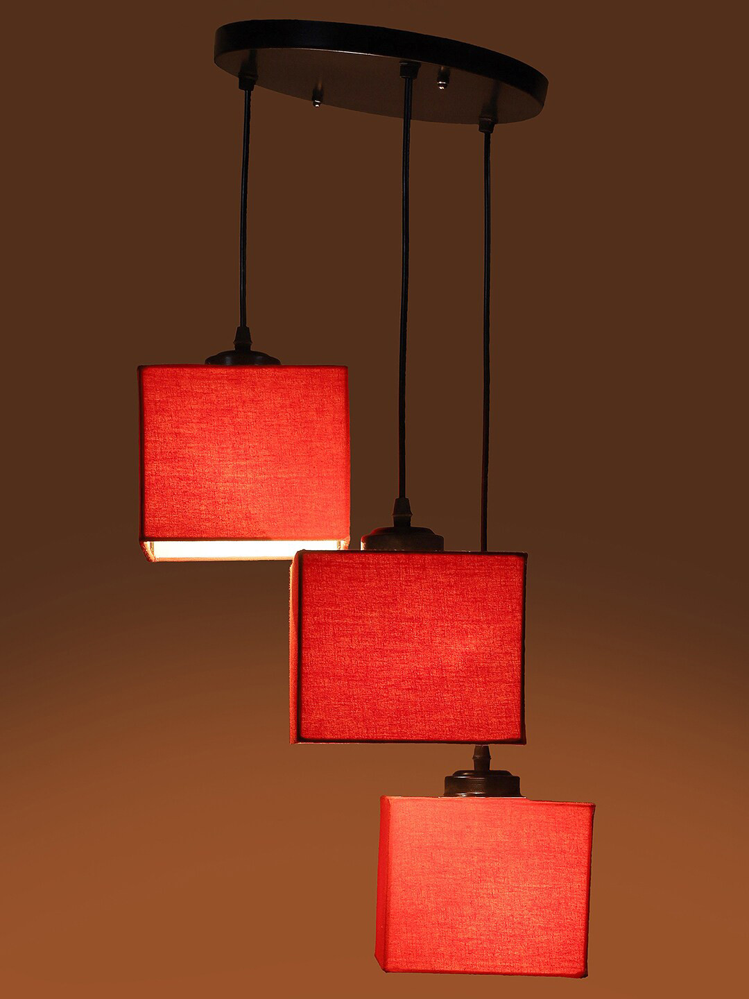 Devansh Red & Black Cotton Shade Square Cluster Hanging Lamp