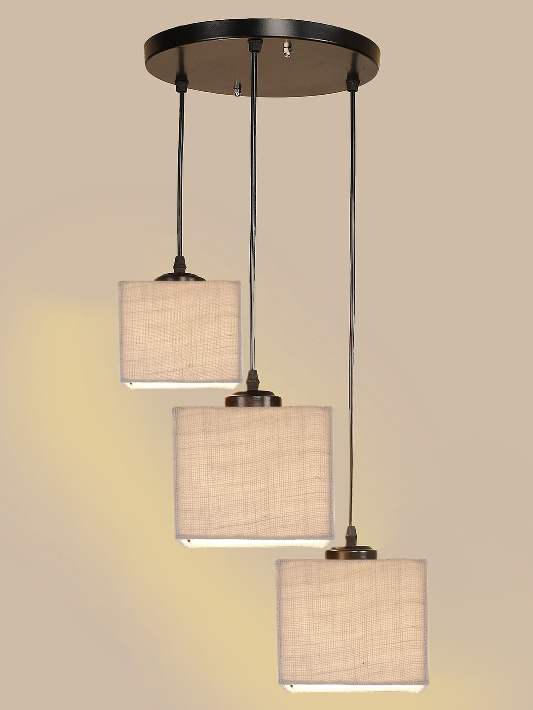Devansh White & Black Jute Shade Square Cluster Ceiling Lamp