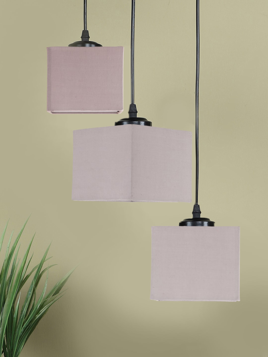 Devansh Grey & Black Cotton Shade Square Cluster Hanging Lamp