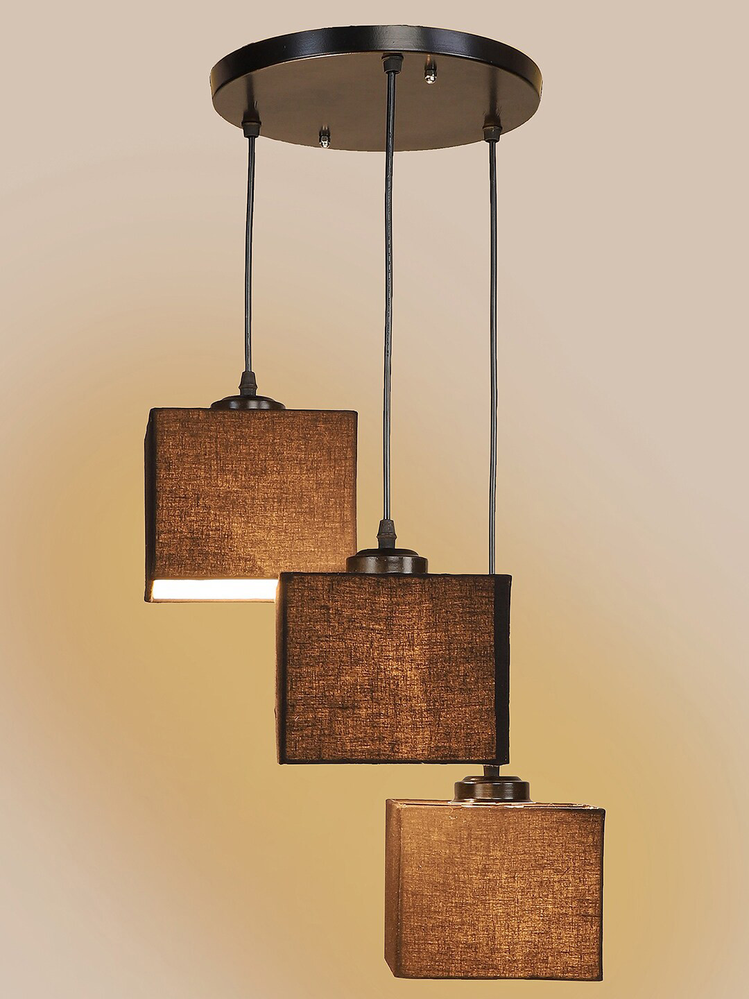 Devansh Black Cotton Shade Square Cluster Hanging Lamp