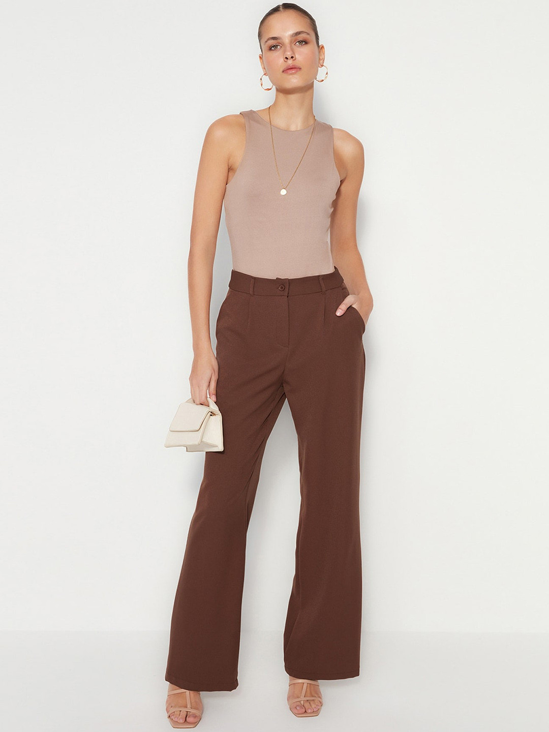 Trendyol Women Mid-Rise Casual Wide Leg Trousers
