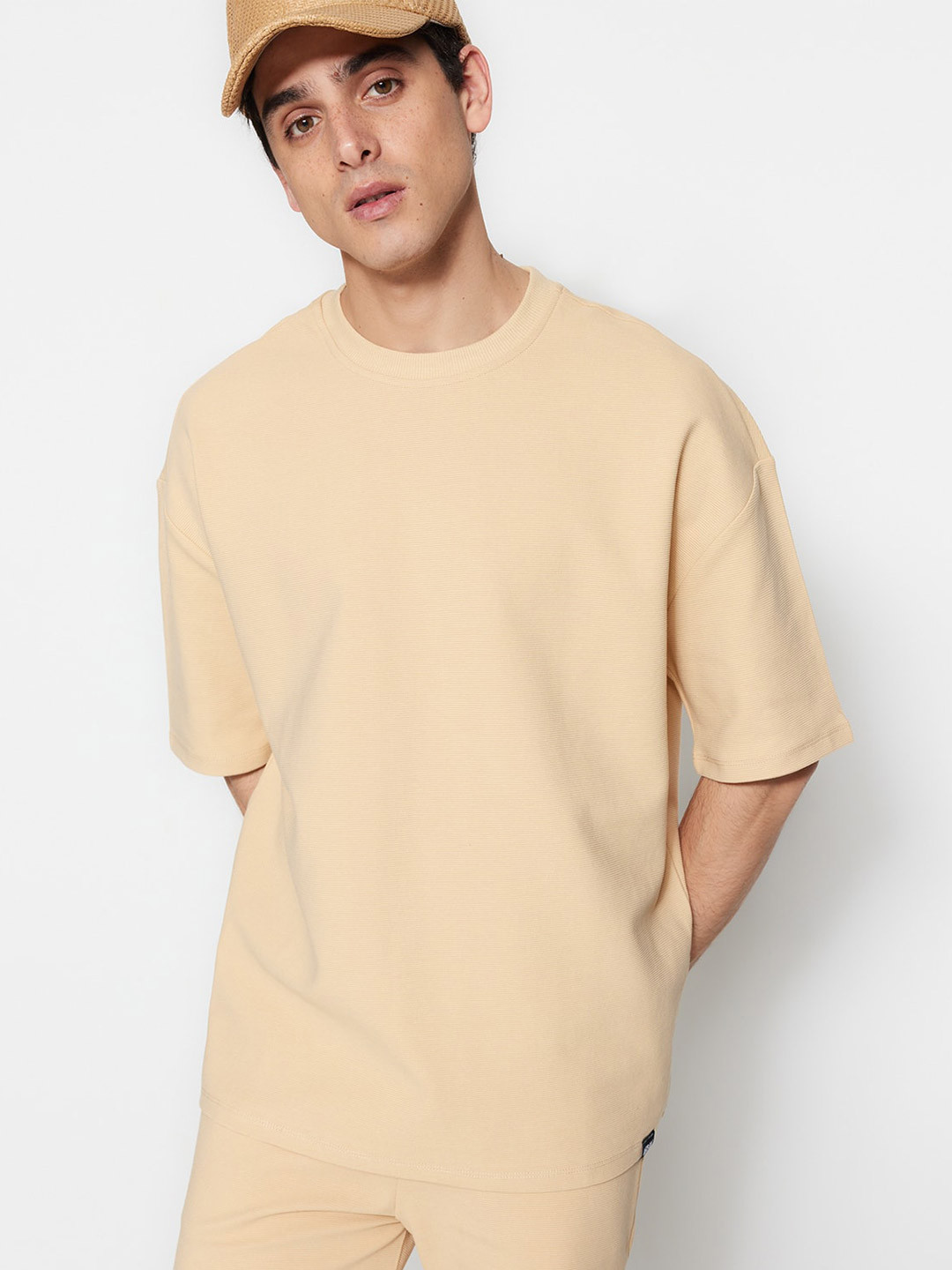 Trendyol Drop-Shoulder Sleeves Pure Cotton Casual T-shirt
