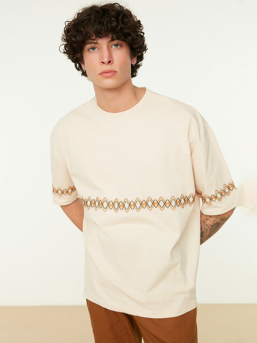 Trendyol Drop-Shoulder Sleeves Pure Cotton Casual T-shirt