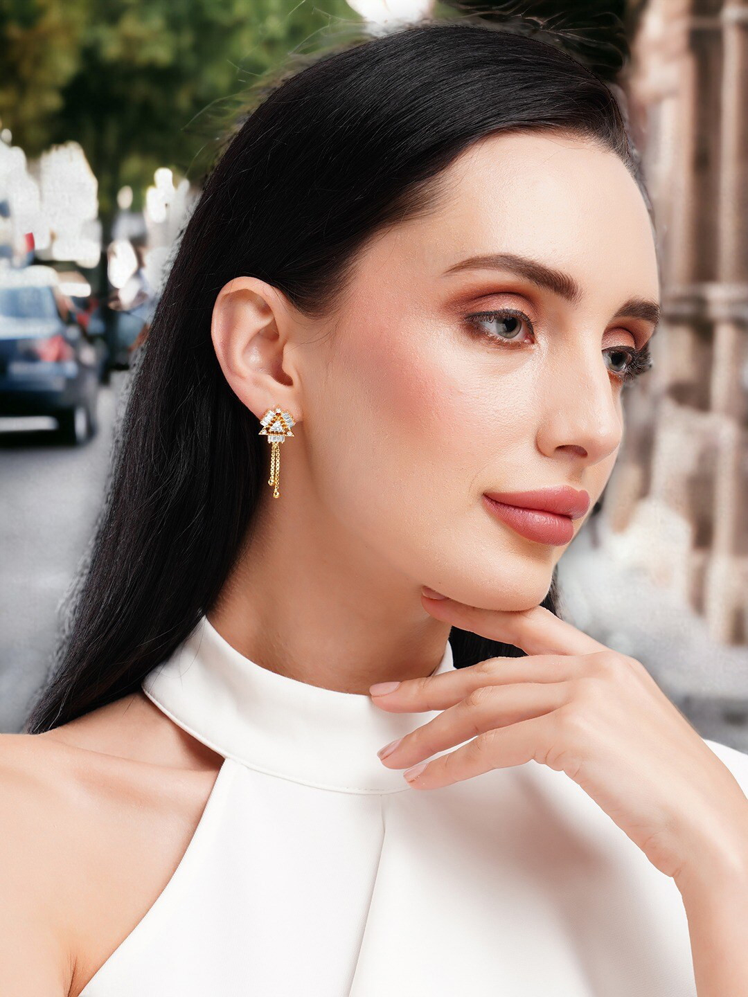 HOT AND BOLD Gold-Plated Geometric Drop Earrings