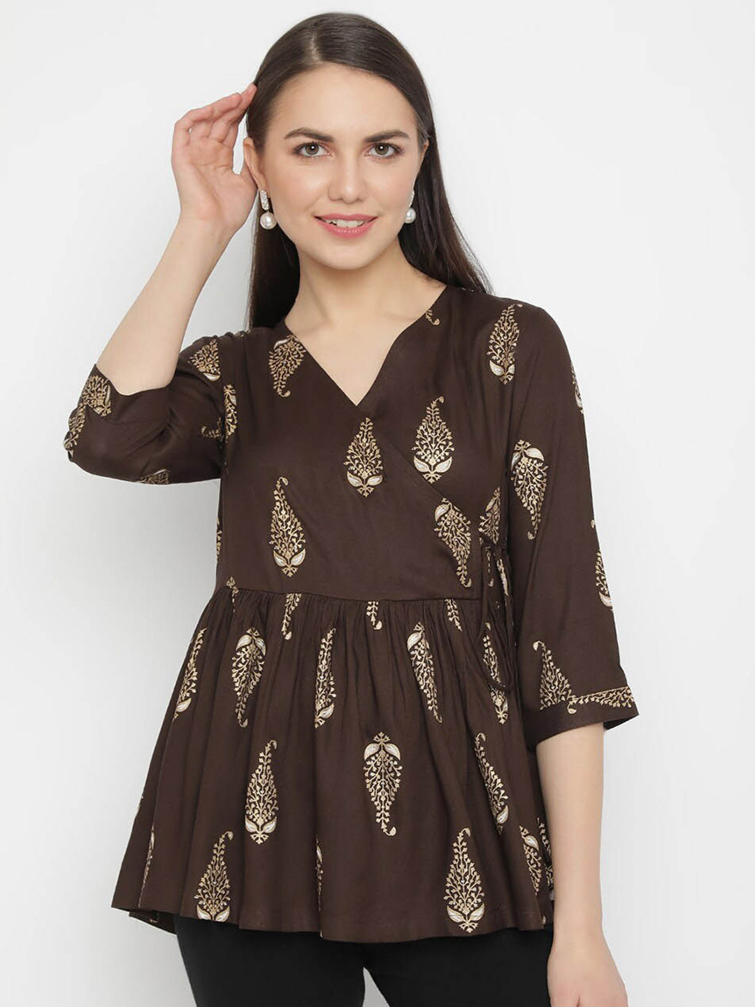 aayusika Ethnic Motif Print V-Neck Tunic