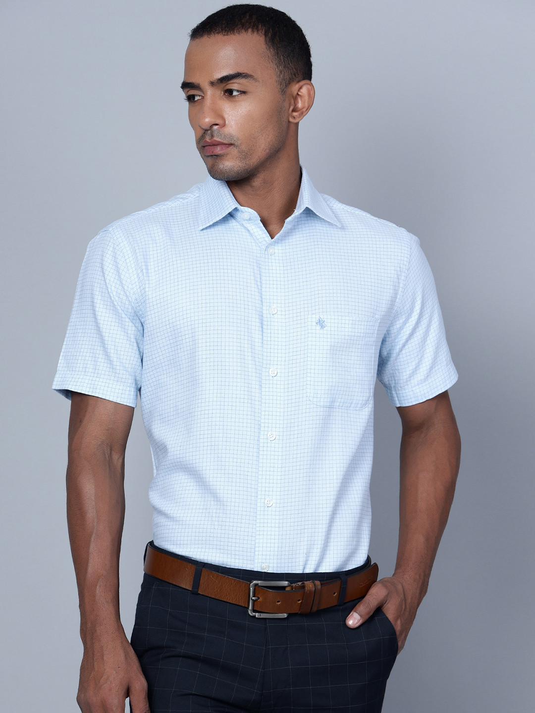 Cantabil Smart Checked Spread Collar Cotton Formal Shirt