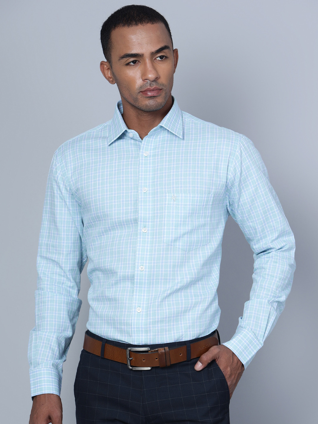 Cantabil Smart Grid Tattersall Checked Cotton Formal Shirt