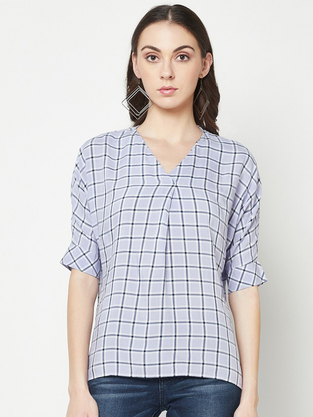 Crimsoune Club Checked Roll-Up Sleeves Regular Top