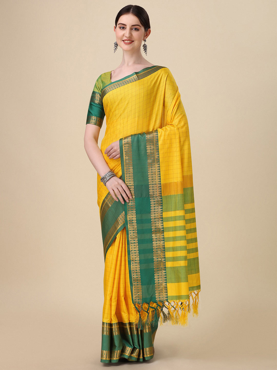 VILLAGIUS Checked Zari Mysore Silk Saree