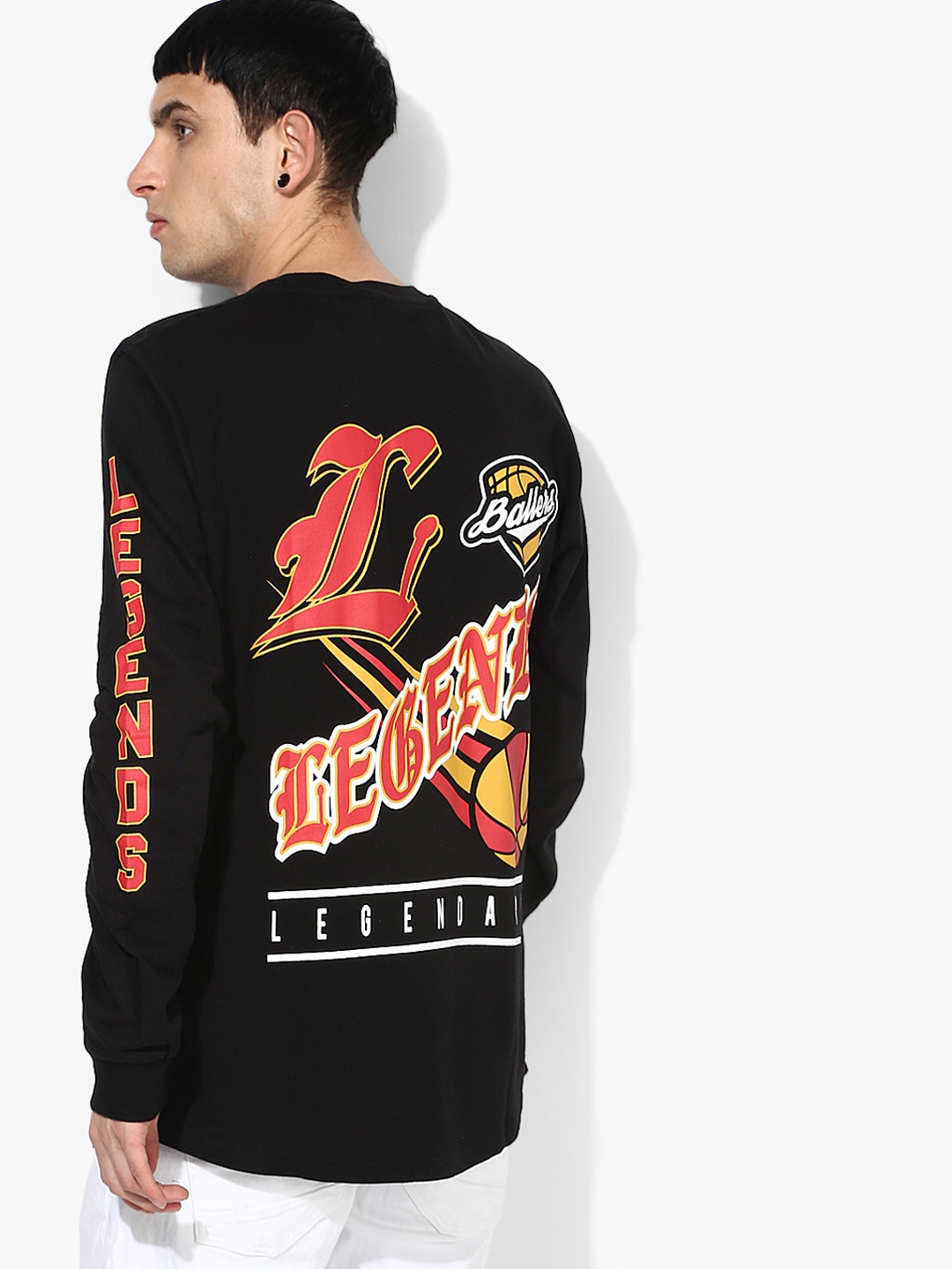 Splash Men Black Printed Back Round Neck T-shirt