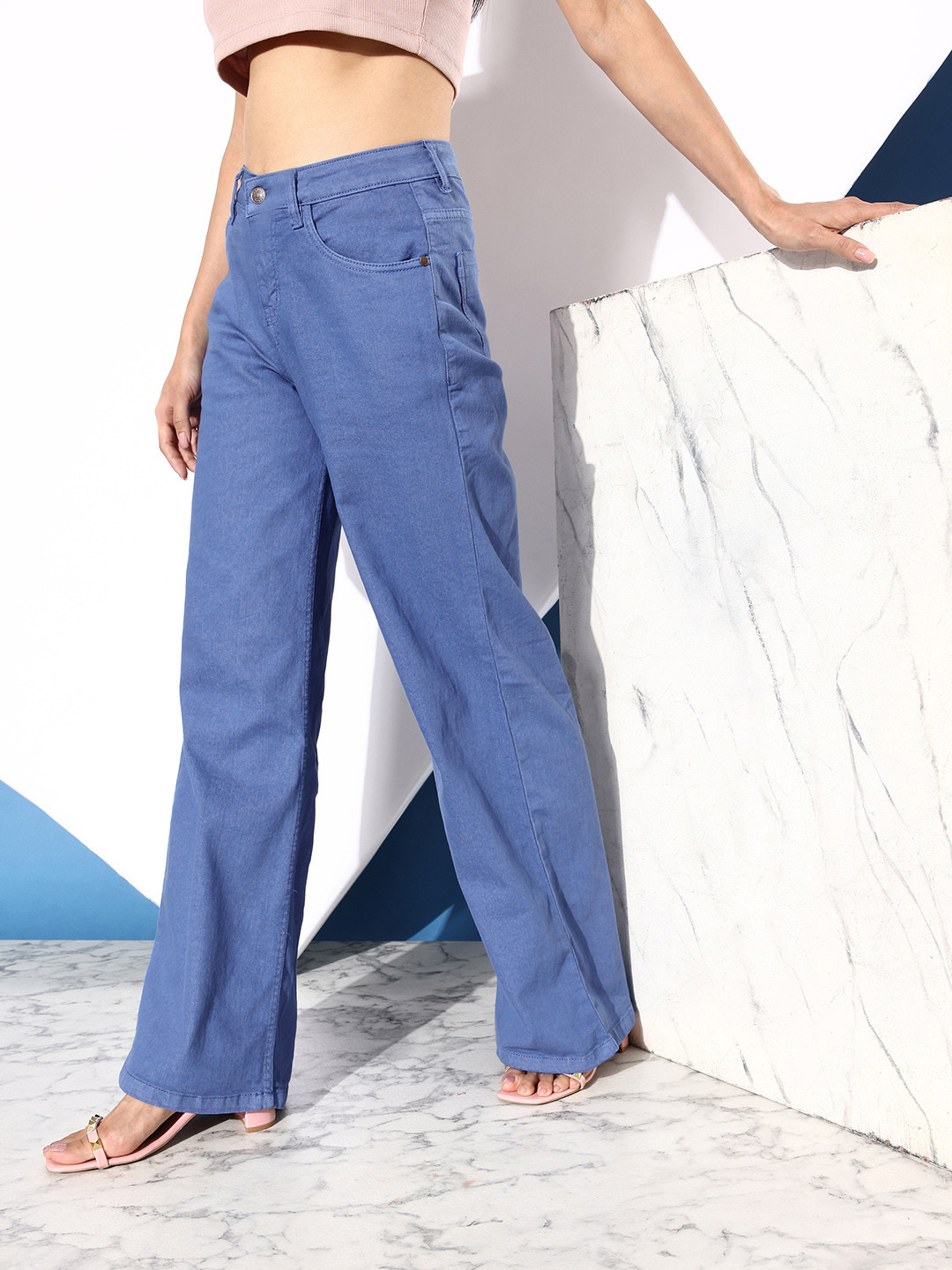 Harvard Women Pure Blue Mid-Rise Romance Ramble-Wide legs & Flared Stretchable Jeans