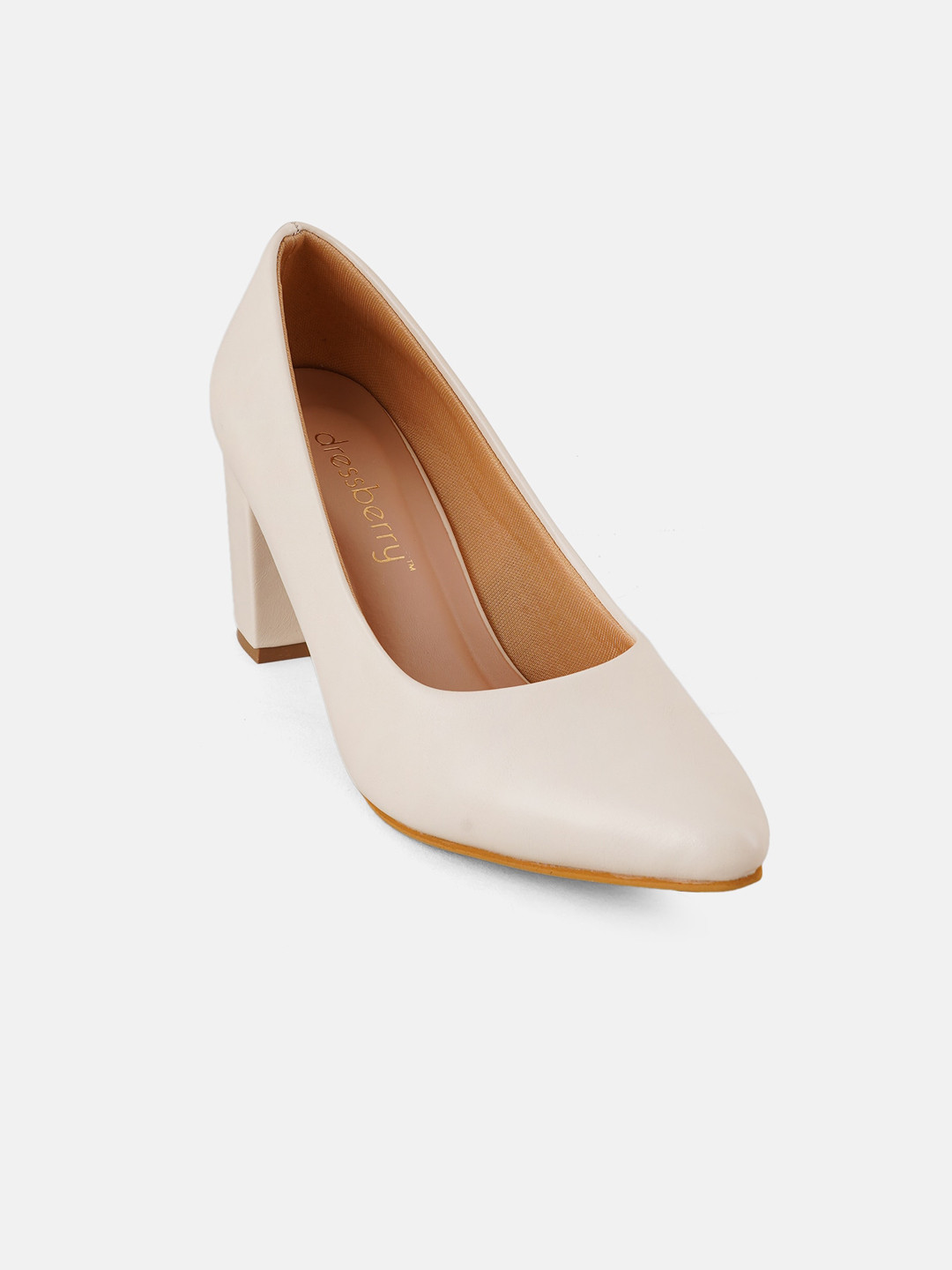 DressBerry White Pointed Toe Block Pumps