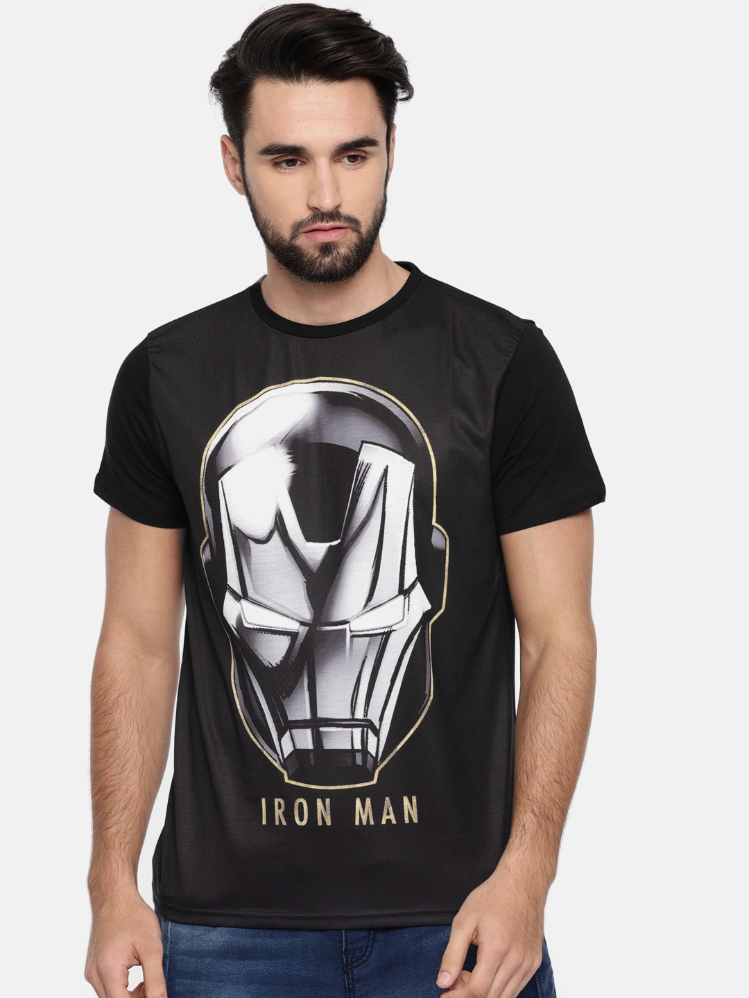 Splash Men Black Printed Round Neck T shirt