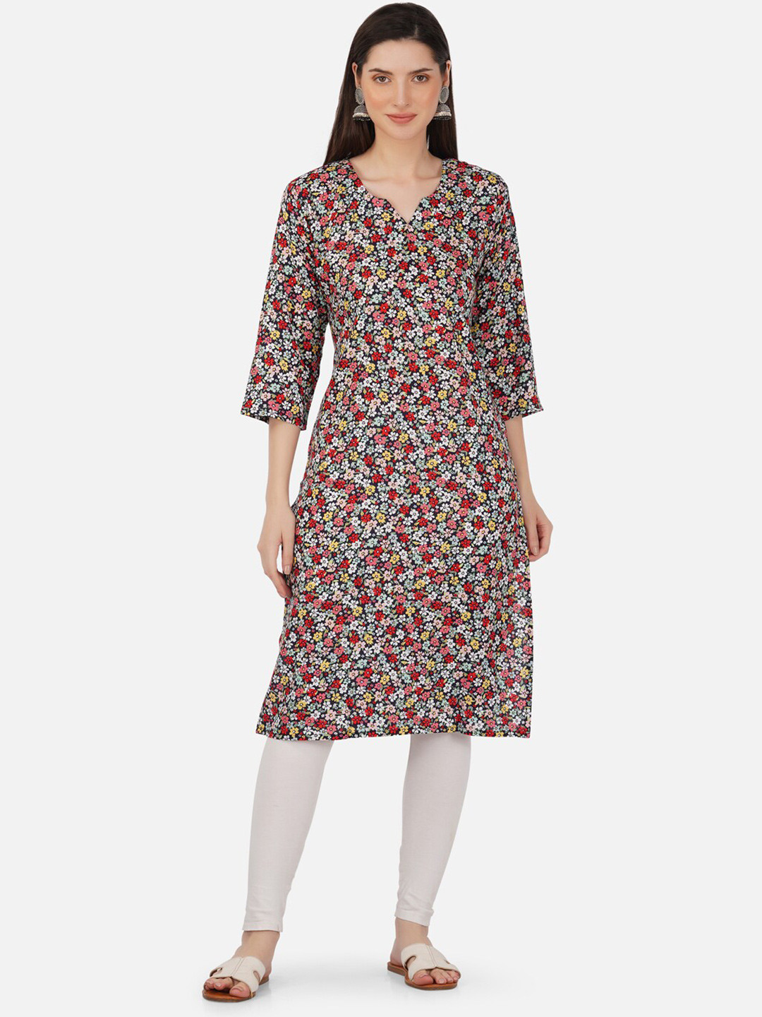 Romaisa Floral Printed Notched Neck Kurta