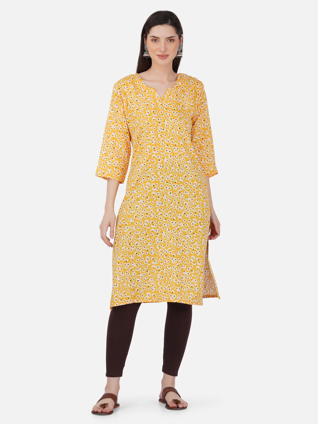 Romaisa Floral Printed Notched Neck Kurta