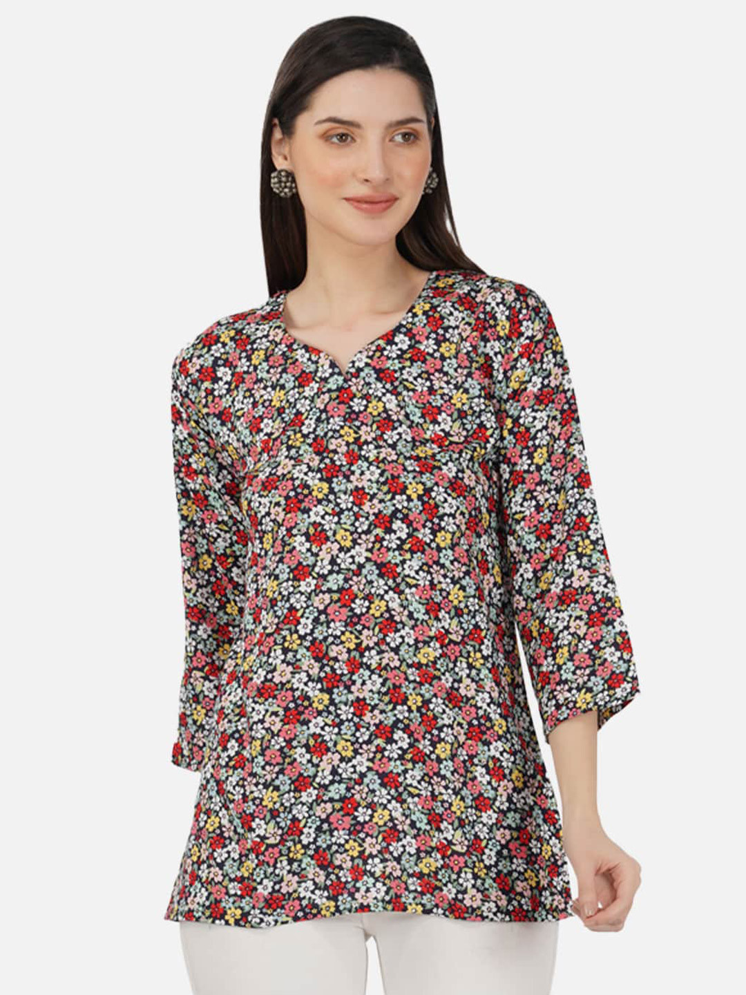 Romaisa Floral Printed Sweetheart Neck Top