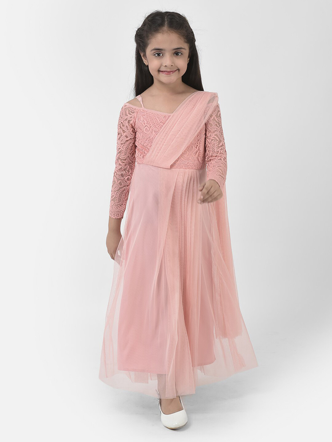 Eavan Girls Self Design Net Maxi Dress