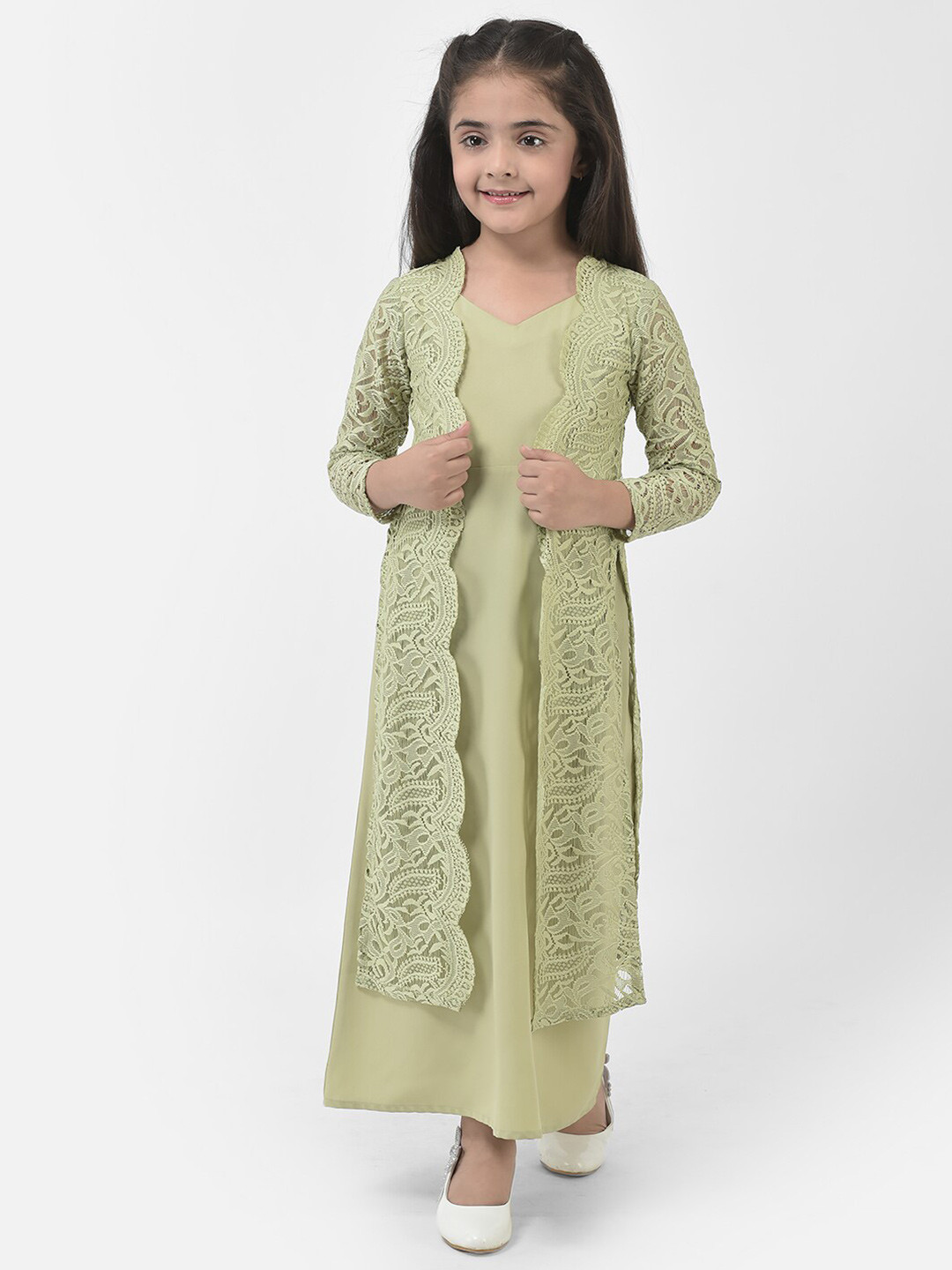 Eavan Girls Embroidered Net A-Line Maxi Dress