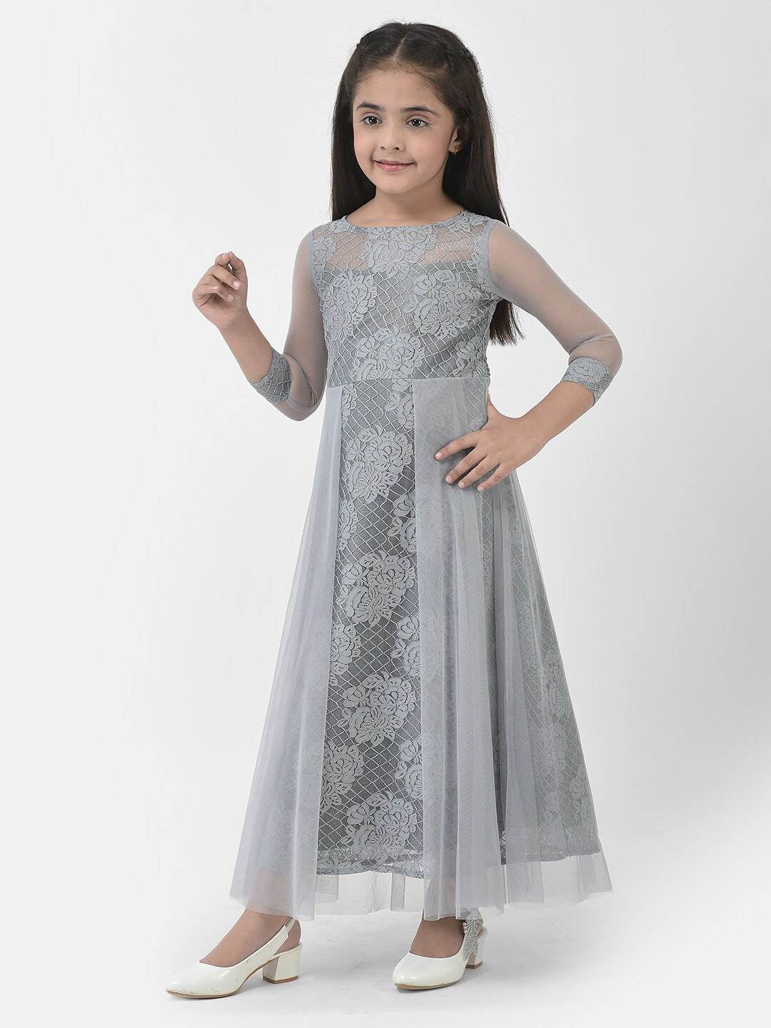 Eavan Girls Embellished Net Fit & Flare Maxi Dress