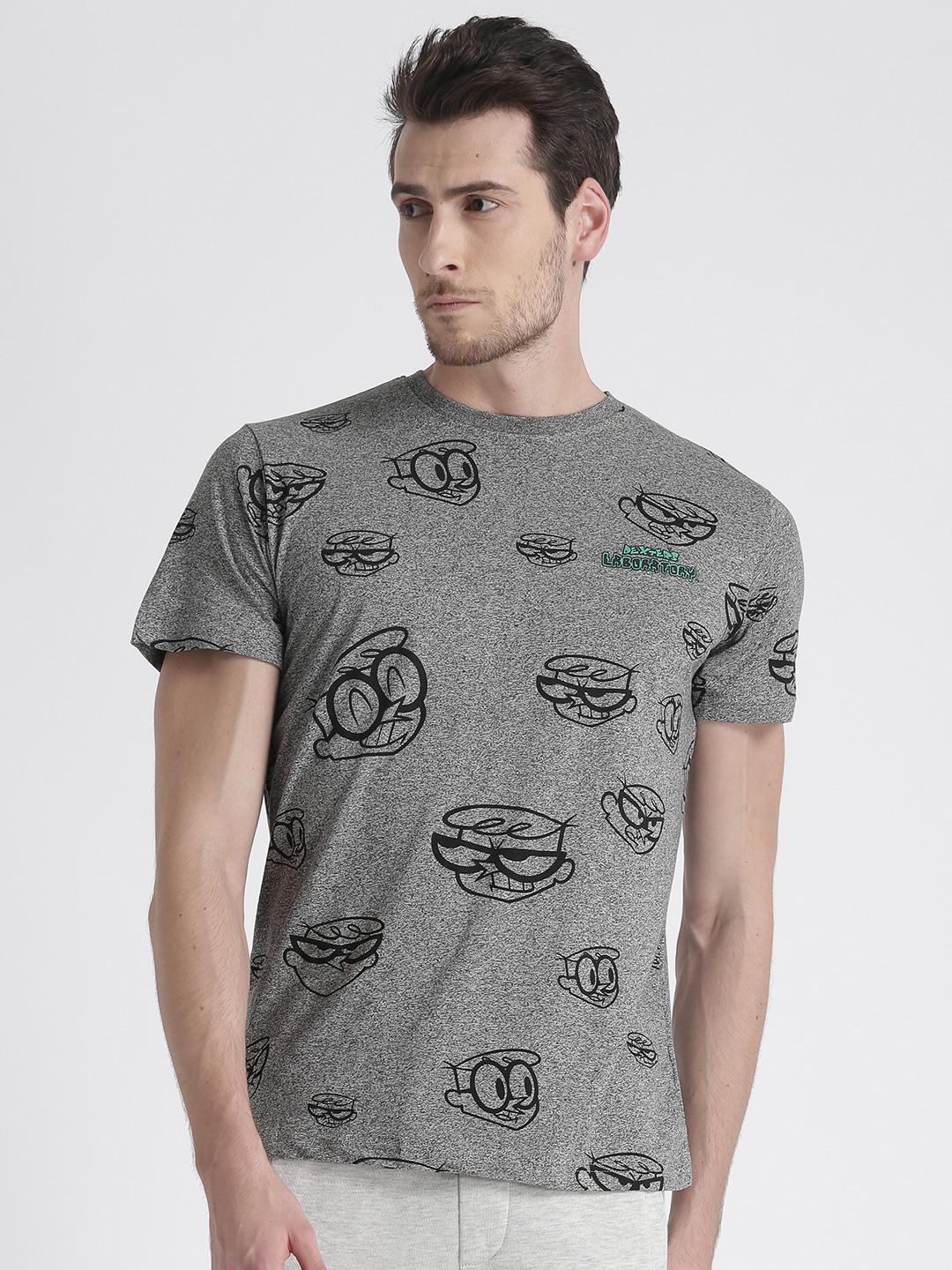 Splash Men Grey Printed Round Neck T-shirt