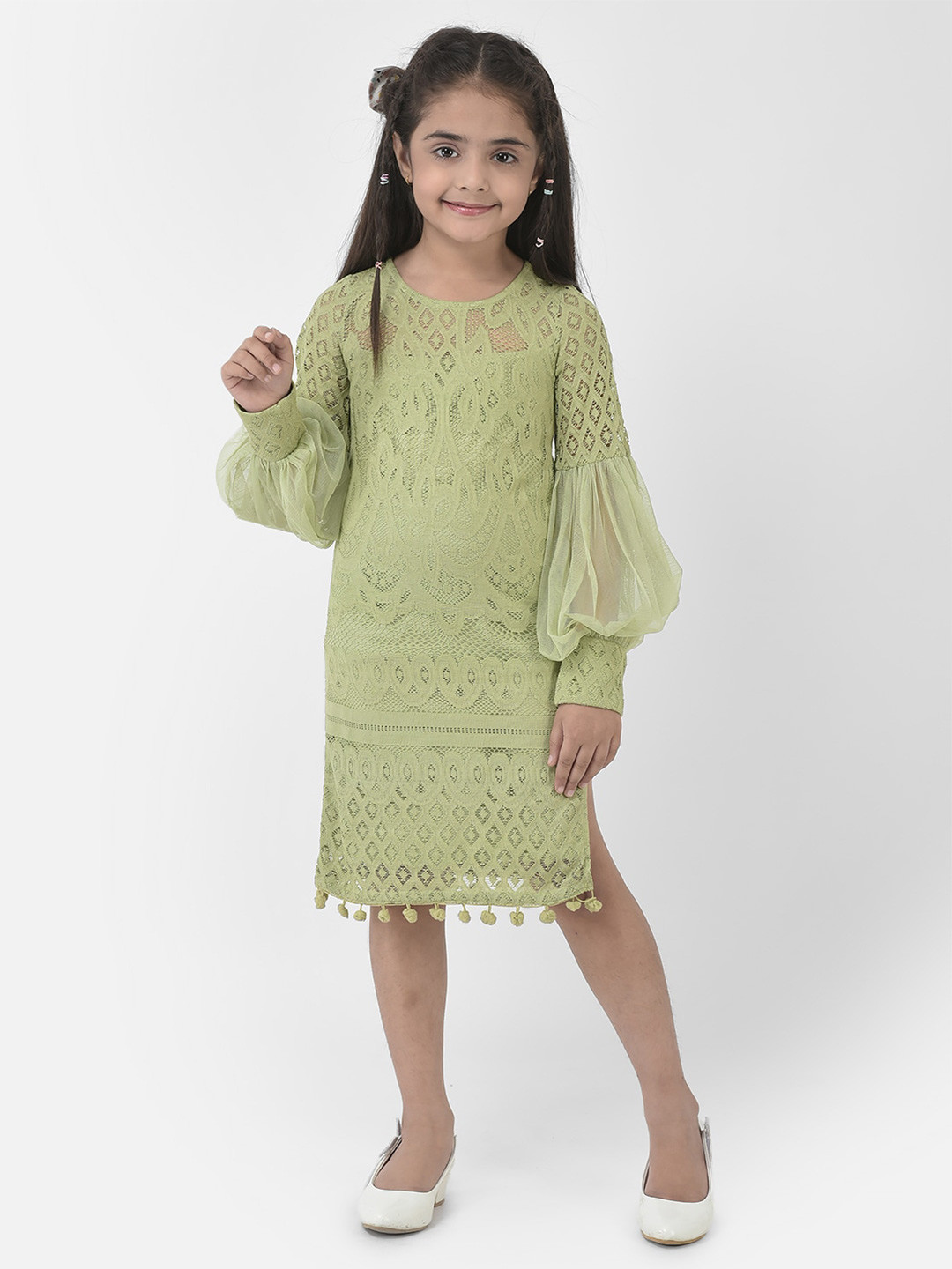 Eavan Girls Bell Sleeve Net Sheath Dress