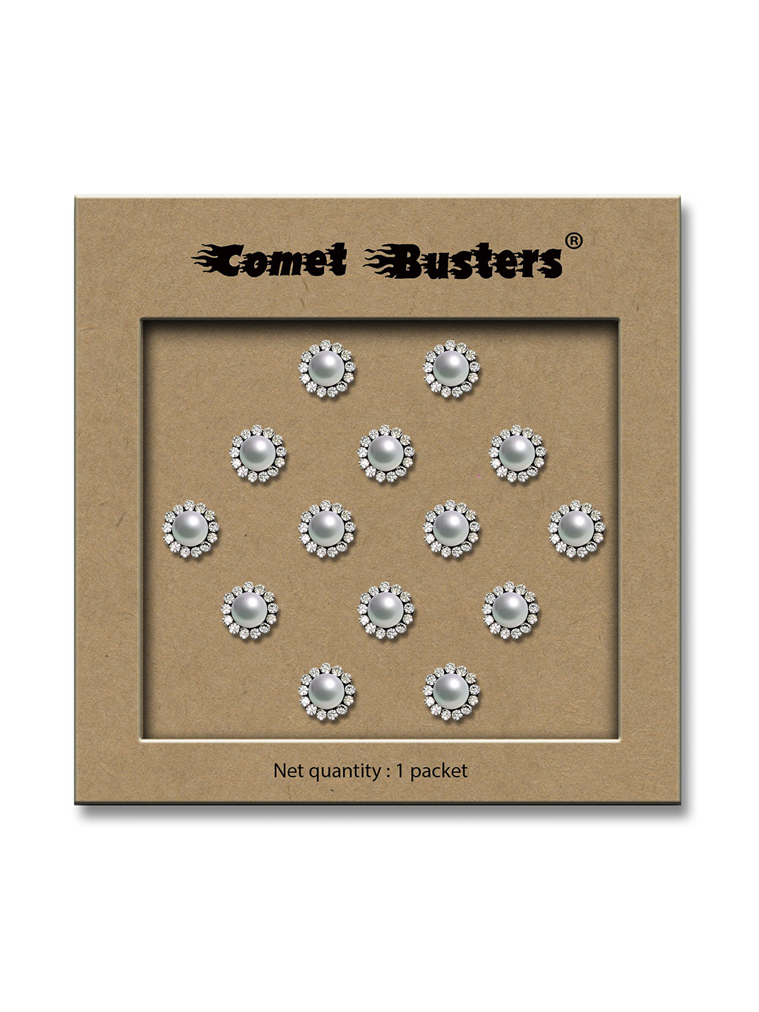 Comet Busters 14 Pcs Embellished Reusable Designer Bindis - Silver-Toned