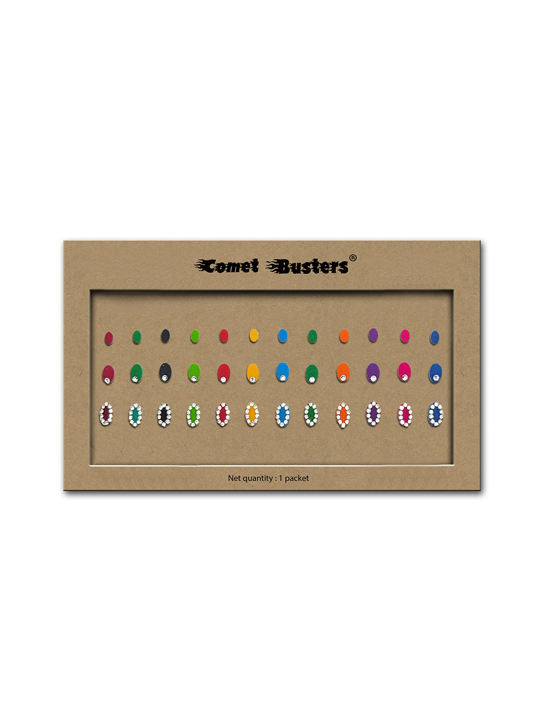 Comet Busters Multicoloured Oval Shaped Reusable Bindis - 36 Pcs
