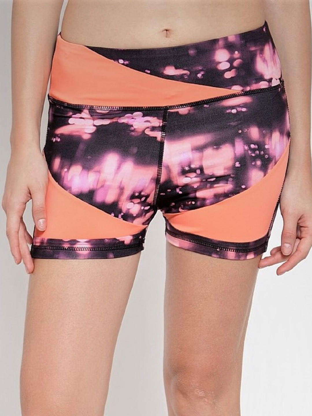 Claura Women Orange-Coloured & Purple Printed Swim Shorts