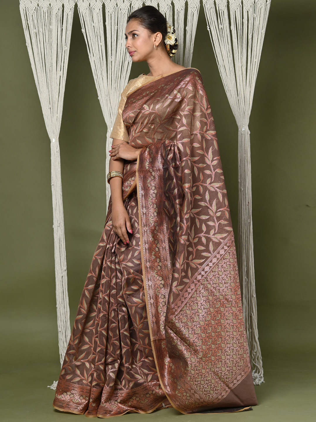 Very Much Indian Floral Woven Design Zari Pure Cotton Banarasi Saree