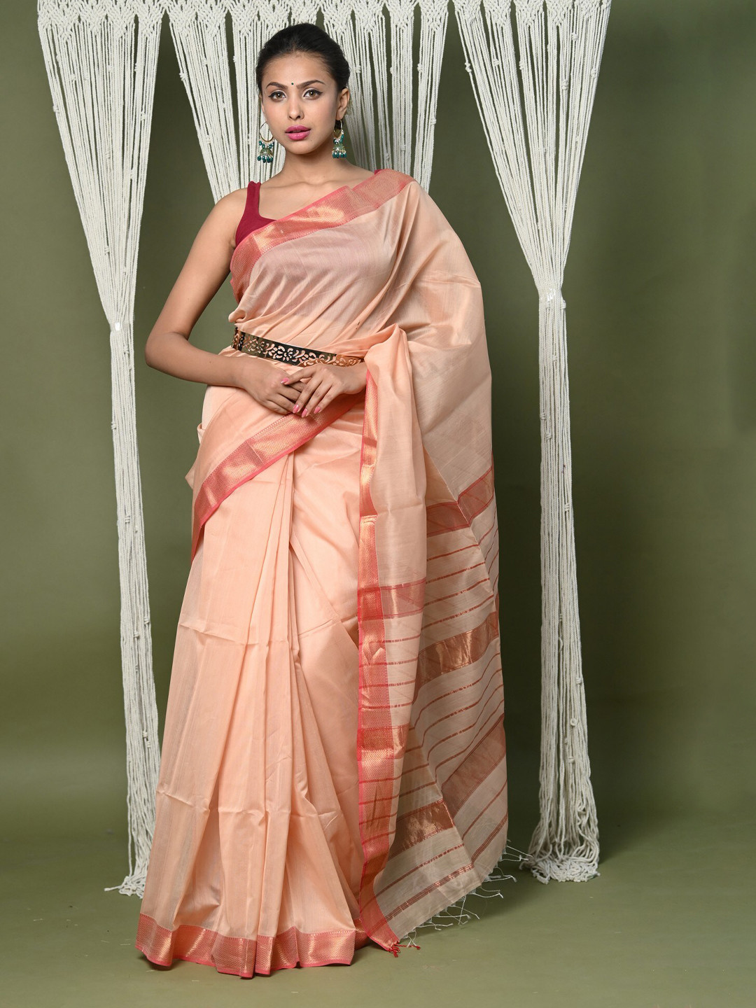 Very Much Indian Woven Design Zari Silk Cotton Saree With Blouse Piece