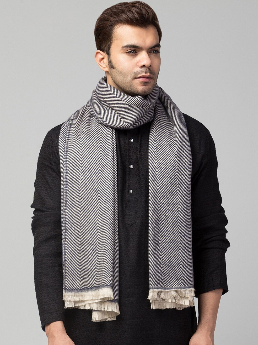 Tweedle Woven Design Striped Shawl