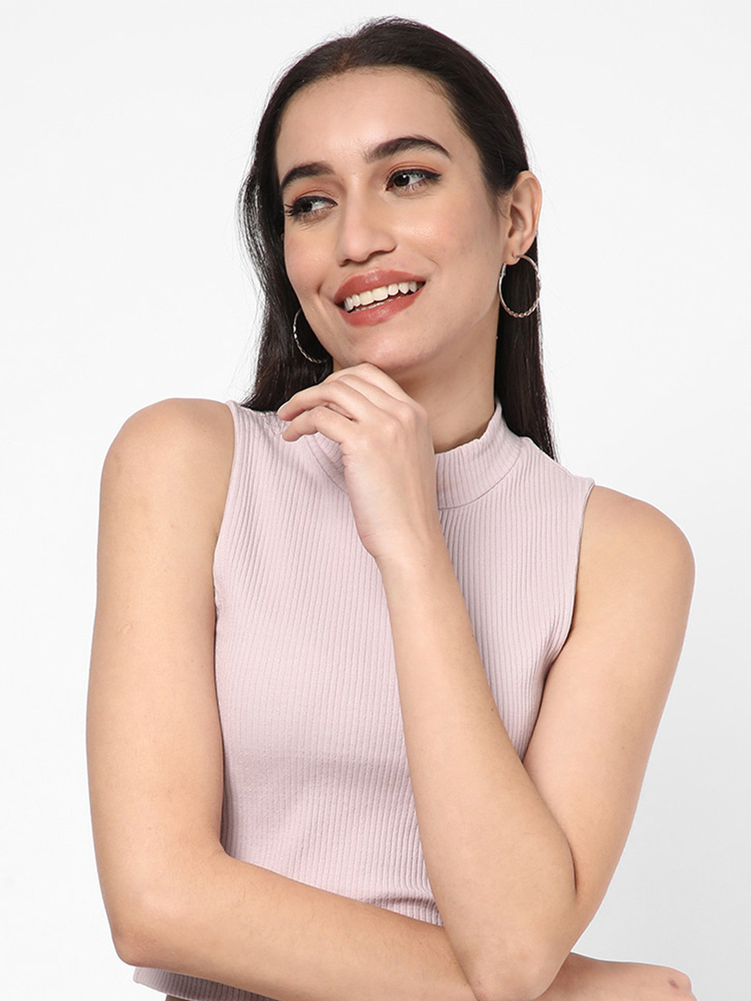 R&B High Neck Fitted Crop Top