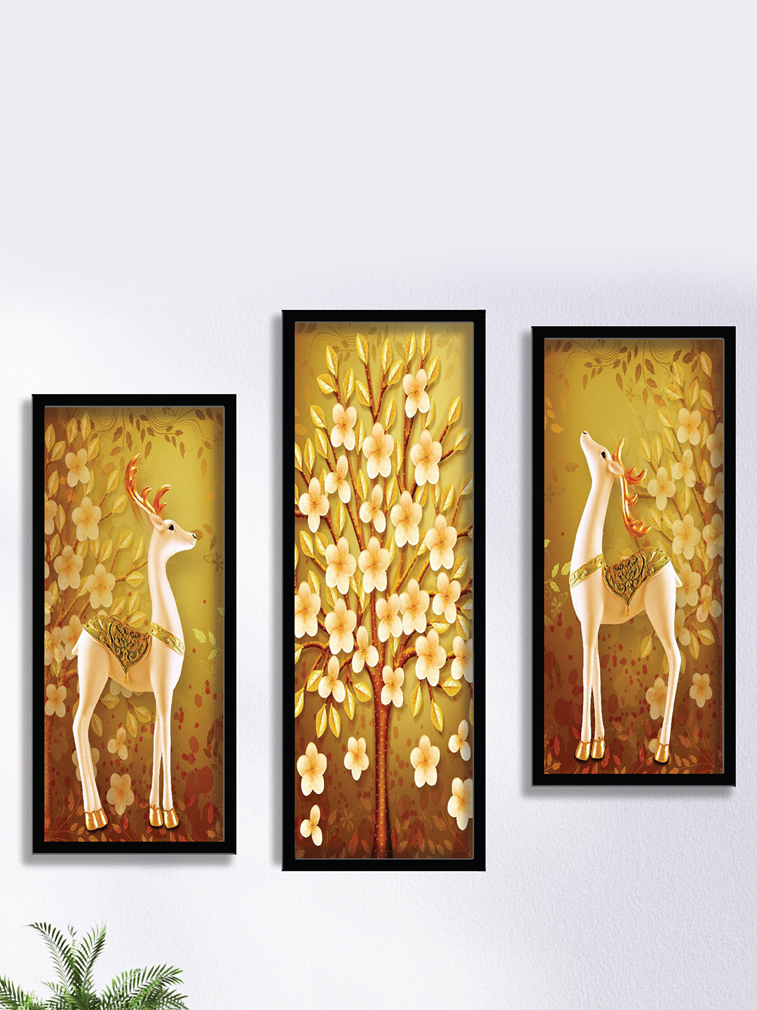 SAF Brown & Black 3 Pieces Deer Painting Wall Art