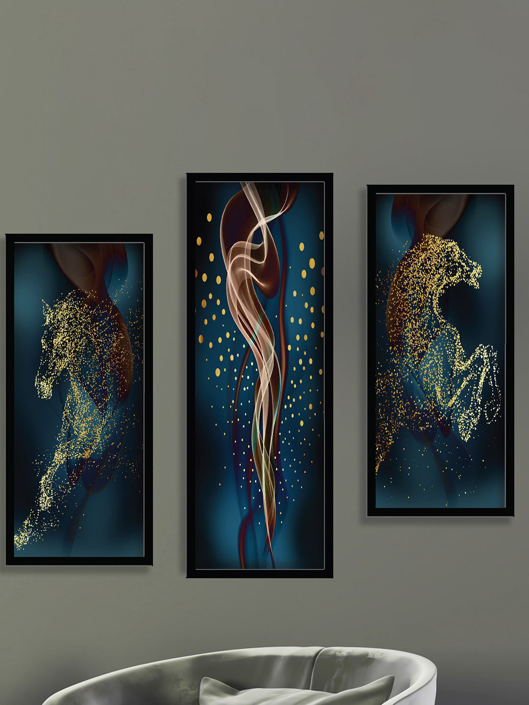 SAF Horse Wall Wood 3 Pcs Wall Rectangle Paintings Wall Art 22.5 x19.5In