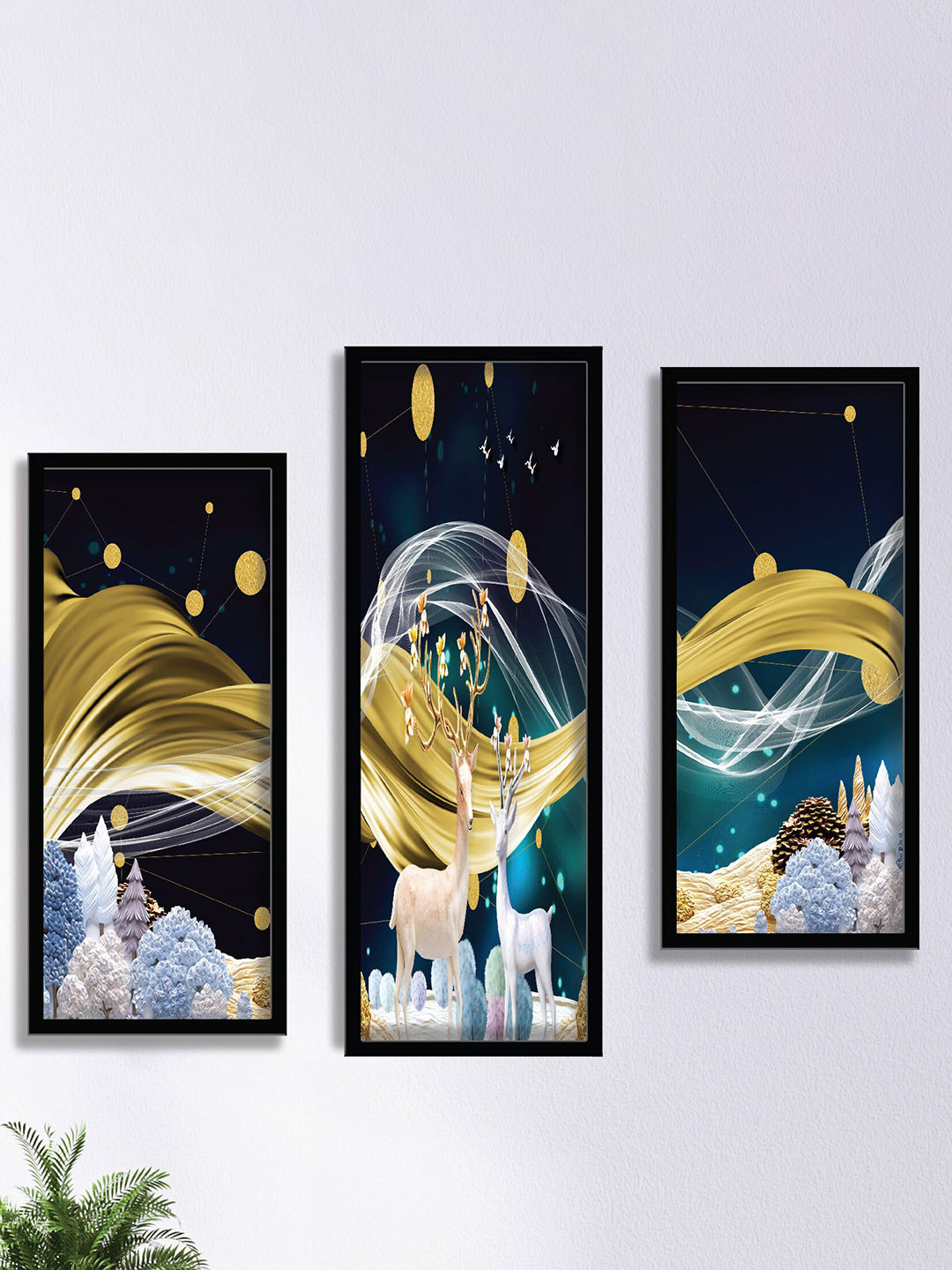 SAF Wood 3 Pcs Wall Rectangle Paintings Wall Art - 7.5x19.5In