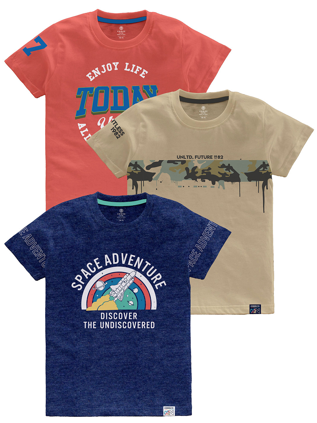 CODEZ Boys Multicoloured Typography Printed Pockets T-shirt