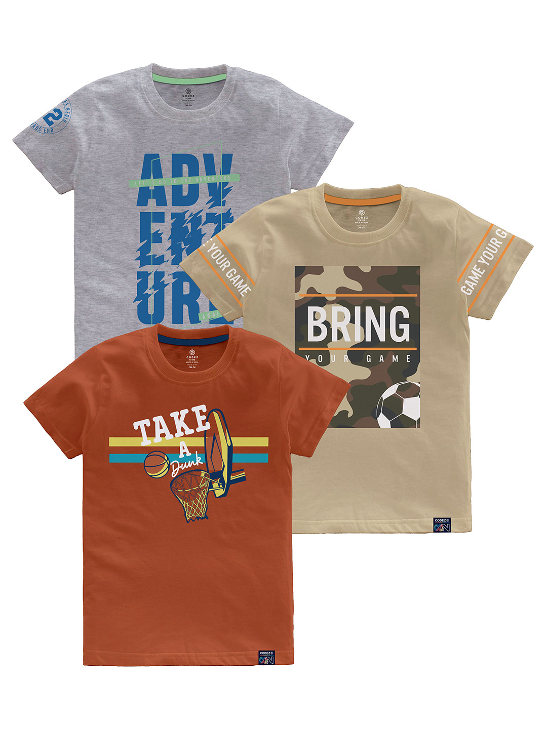 CODEZ Boys Multicoloured Typography Printed Applique T-shirt