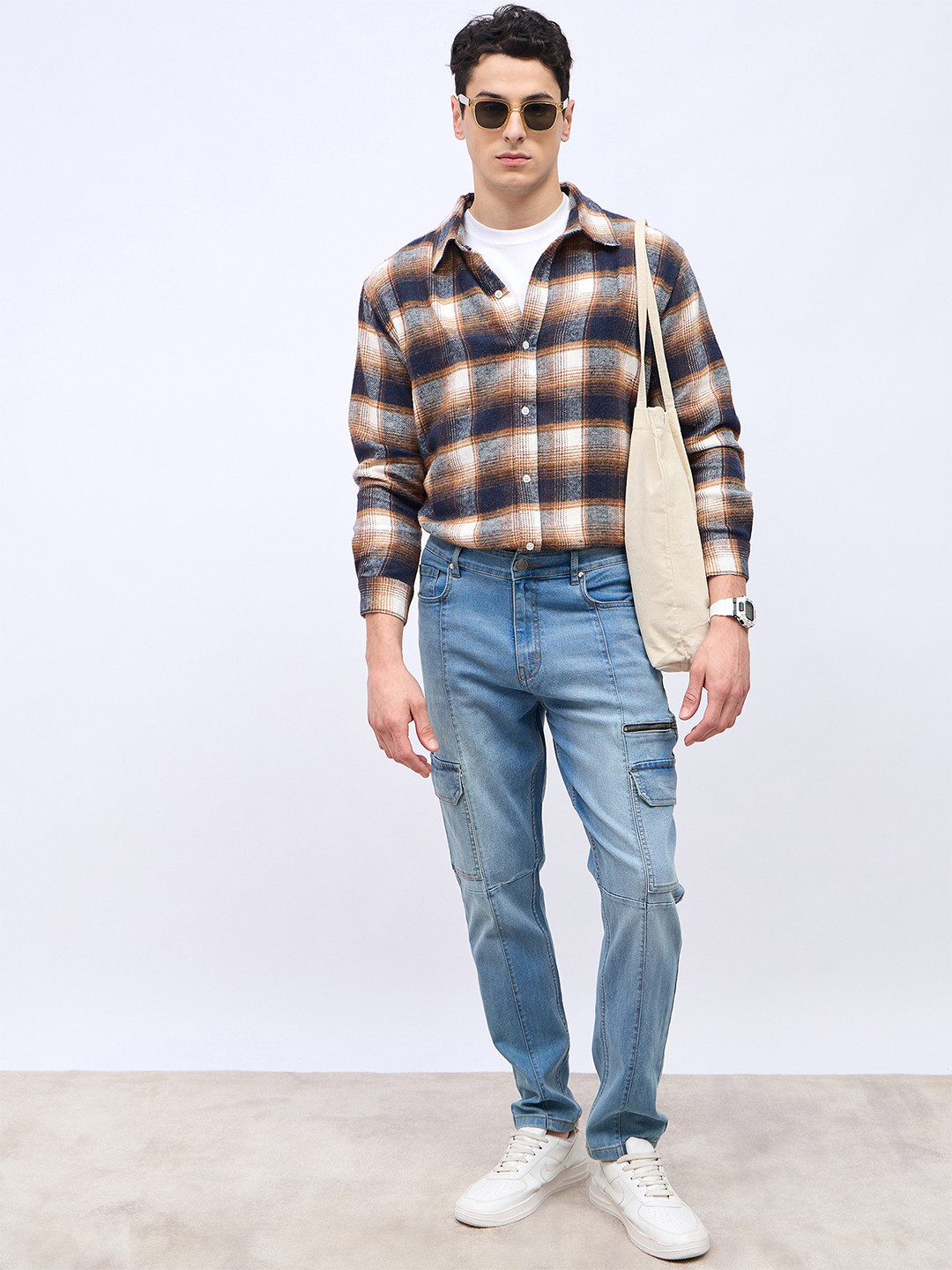 Styli Men Slim Fit Cargo Jeans with Panel Detail