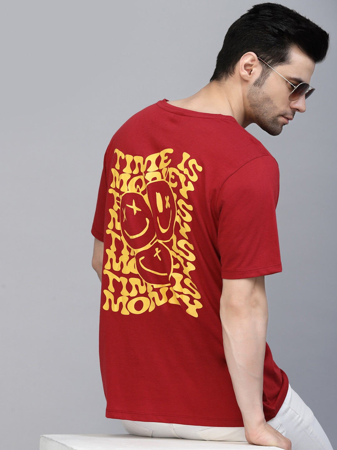 Rigo Maroon & Yellow Typography Regular Fit T-shirt