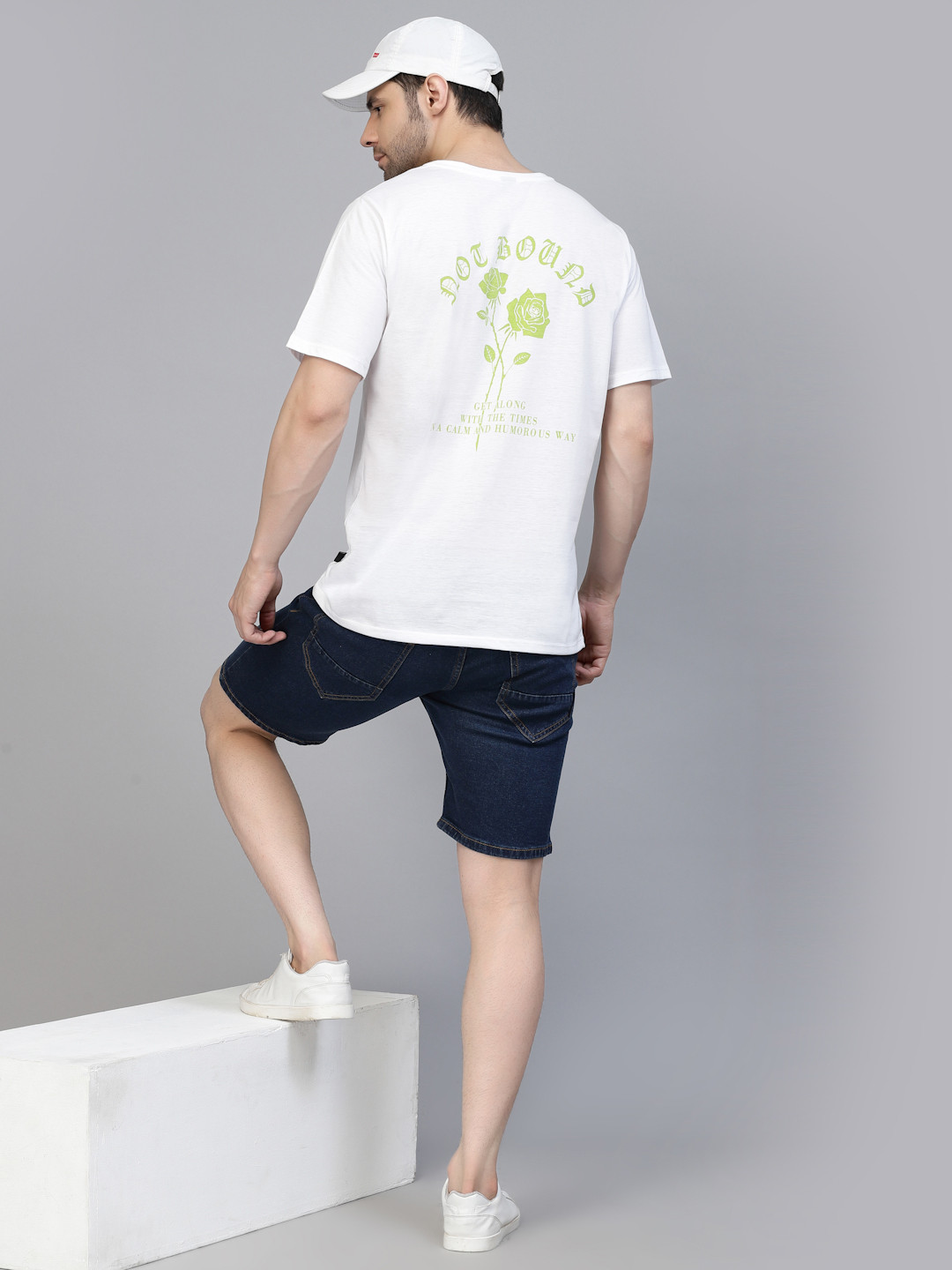 White & Green Typography Printed Regular Fit T-shirt