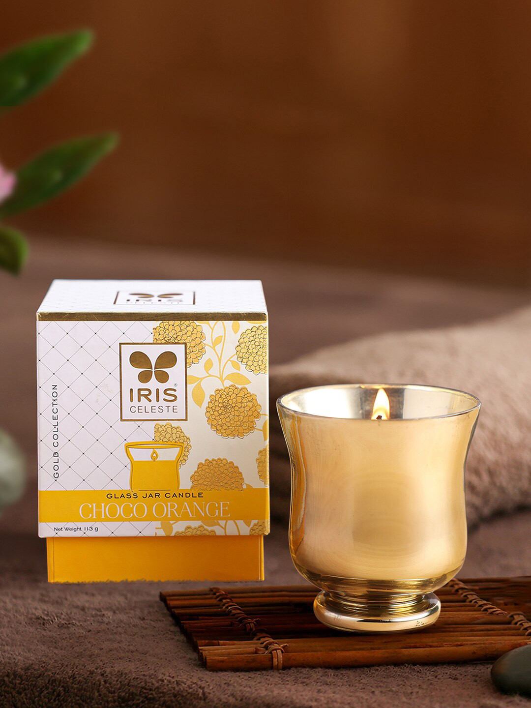 IRIS CELESTE Gold Scented 1 Wick Choco Orange Solid Geometric Regular Jar Candles