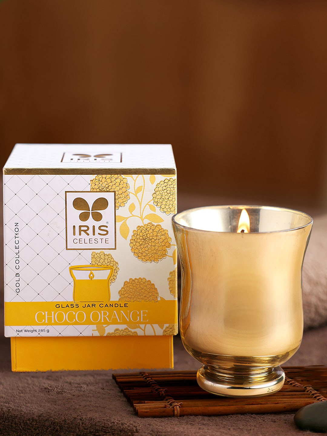 IRIS CELESTE Gold Scented 1 Wick Choco Orange Solid Geometric Regular Jar Candles
