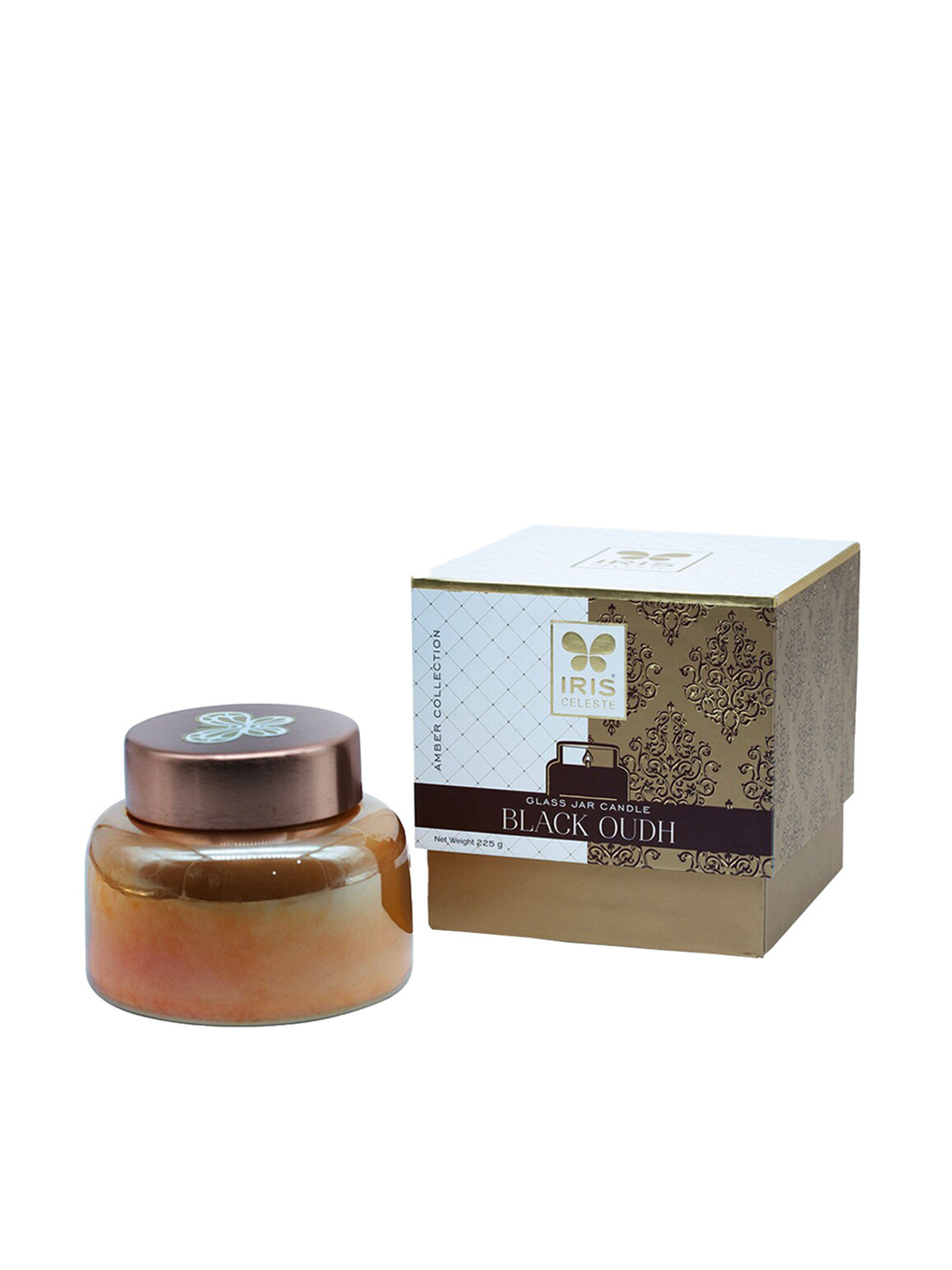 IRIS CELESTE Amber Smokeless 1 Wick Black OUDH Solid Geometric Regular Jar Candles