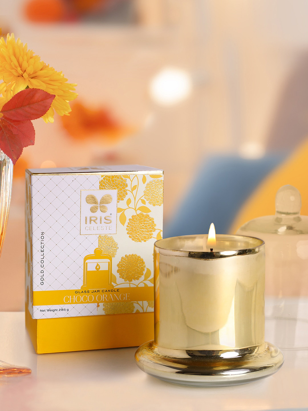 IRIS CELESTE Gold Scented 1 Wick Choco Orange Solid Geometric Regular Jar Candles
